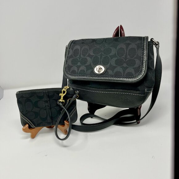 Coach  Crossbody & Wristlet Signature Fabric Leather Trim Black/black - Picture 14 of 14